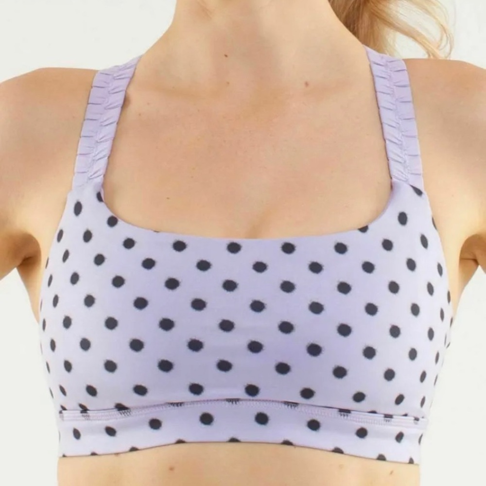 Lululemon Inner Heart High Noon Lilac Purple Black Polka Dot Sports Bra Size 6